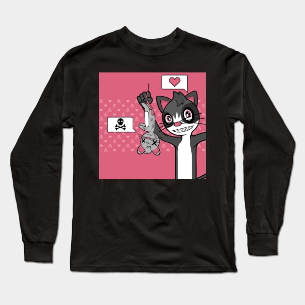 Cute Cat Proudly Holding Dead Mouse (Variant 1) Long Sleeve T-Shirt by MOULE